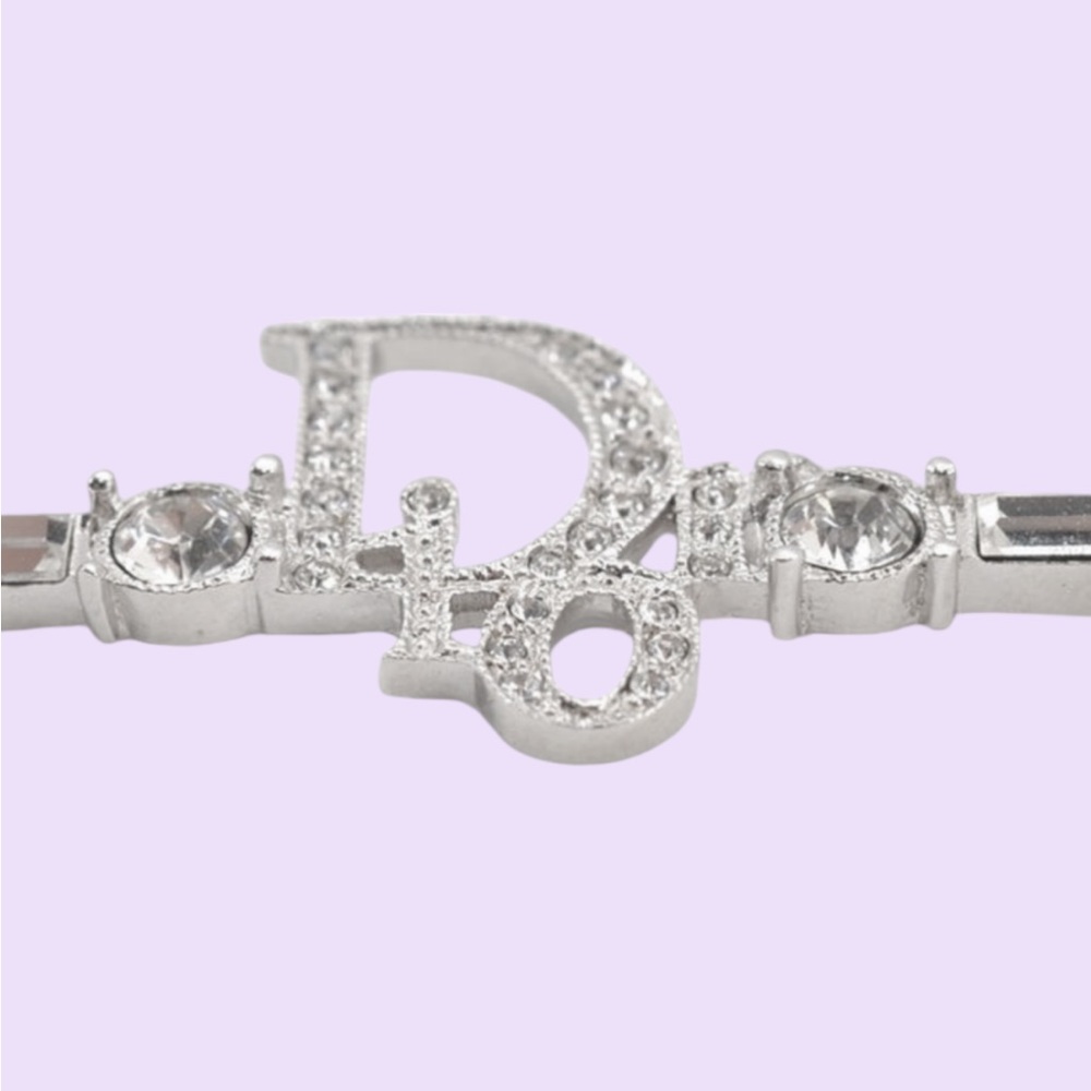 Dior: Crystal Logo Bar Rhinestone Silver Necklace - Picture 10 of 16